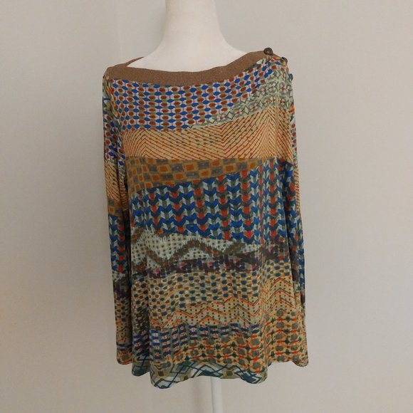 Roberta Scarpa Green Print Long Sleeve Shirt Misses Size 10 NWT - Picture 3 of 9